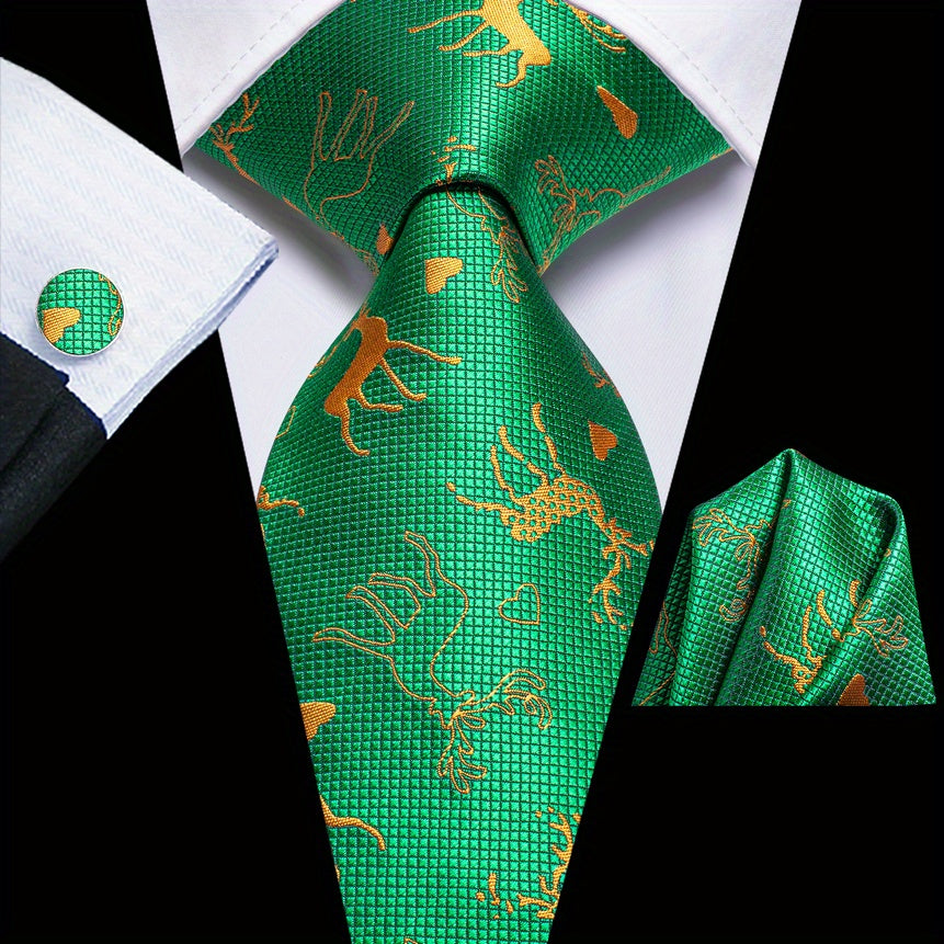 3pcs Jacquard Tie & Handkerchief & Cufflinks Sets For Men's Wedding