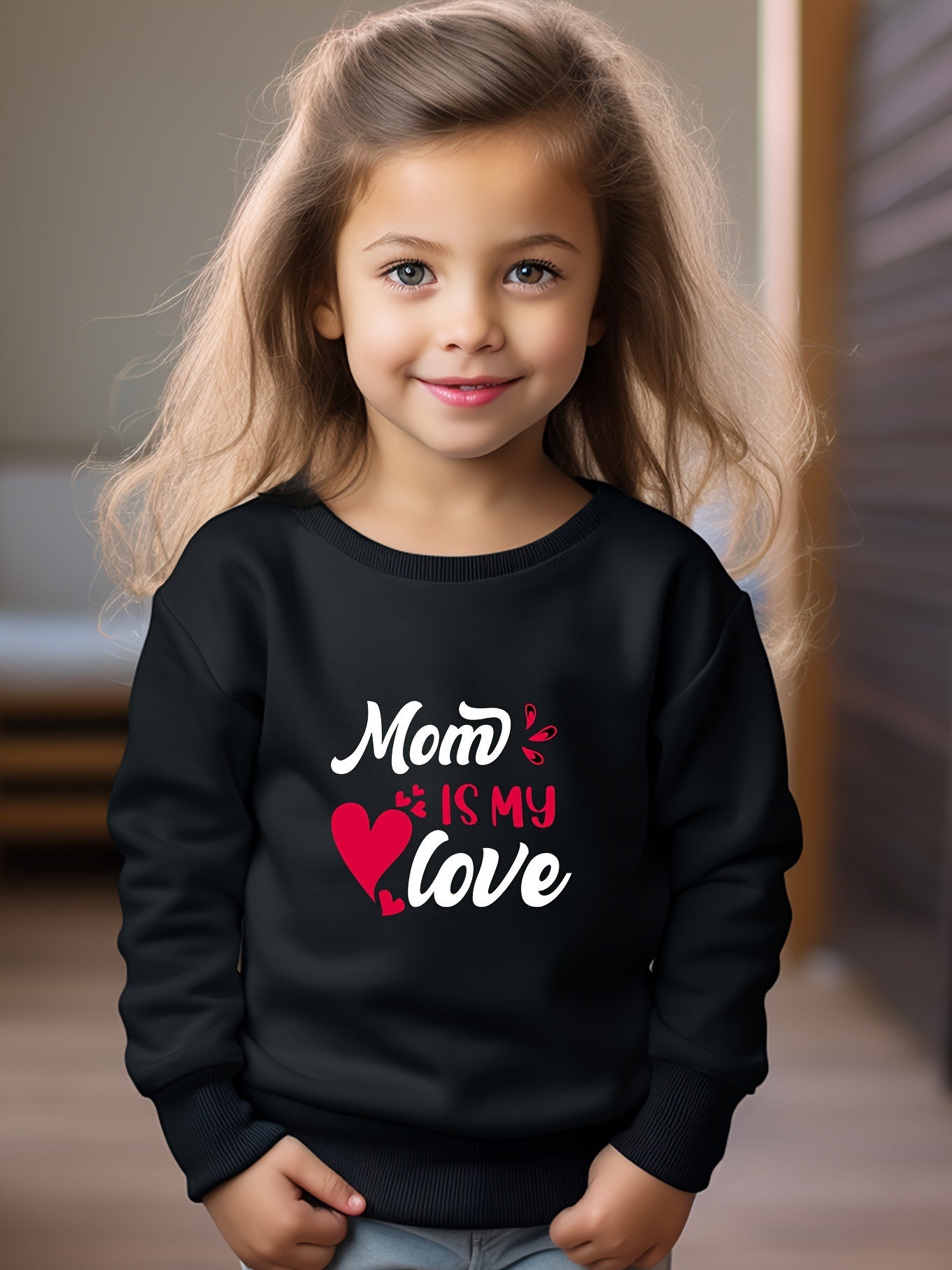 Girls Letters Pattern Crew Neck Long Sleeve Sweatshirt