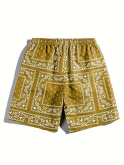 Retro Pattern Print Men's Breathable Shorts with Side Pockets