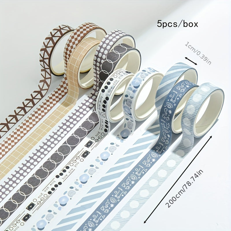 5 Rolls Basic Decorative Tape & Stickers Set