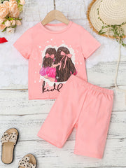 Girls 2pcs Character Print Tshirt & Leggings Set