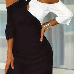 Colorblock Cold Shoulder Bodycon Dress
