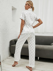 Checkerboard Satin Short Sleeve Pajama Set