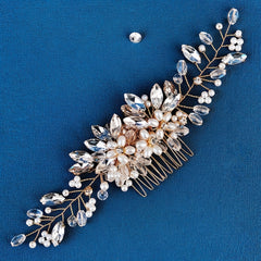 Faux Pearl Flower & Rhinestone Hair Comb Wedding Headwear