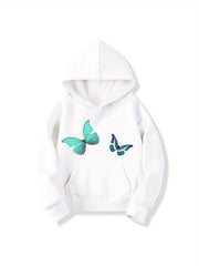 Butterfly Graphic Hoodie Girls Hooded Pullover Sweatshirt Top