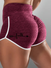 Letter Print High Waist Bodycon Shorts Yoga Sports Fitness Elastic