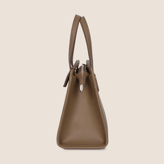 Beige Leather Tote Bag Adjustable Strap Zipper Closure Polyester Lining