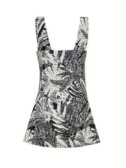 Floral Print V Neck One Piece Swimsuit