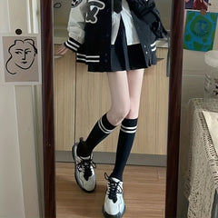 Colorblock Stripe Print Calf Socks Knee High Stockings & Hosiery
