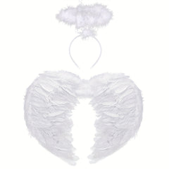 Halloween Angel Wings Costume Ladies With Halo Angel Wings