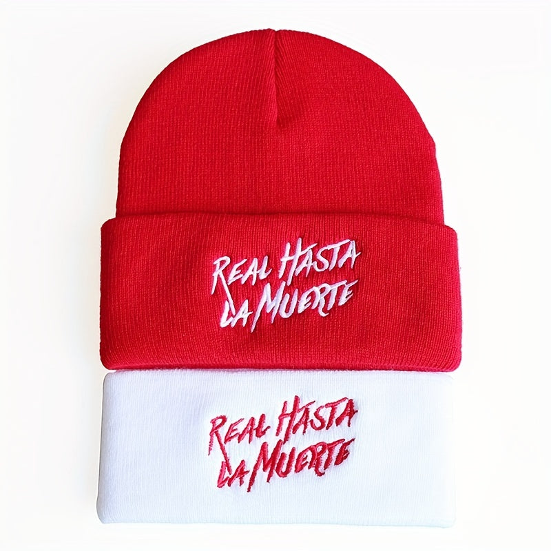 Stylish Windproof Knit Beanie Hat with Letter Embroidery