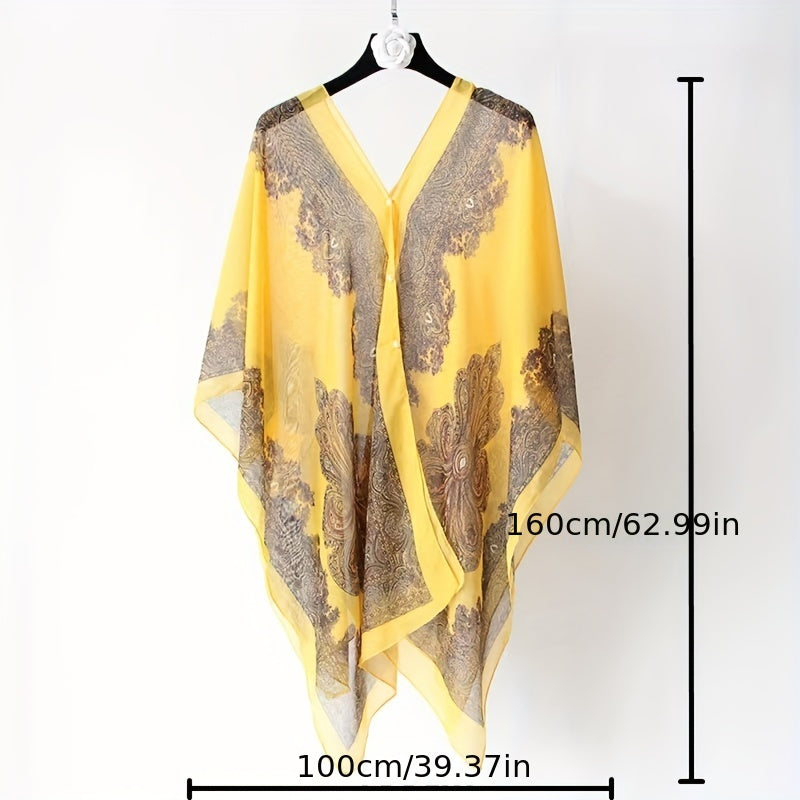 Paisley Print Chiffon Sunproof Bikini Cover Up Sarong