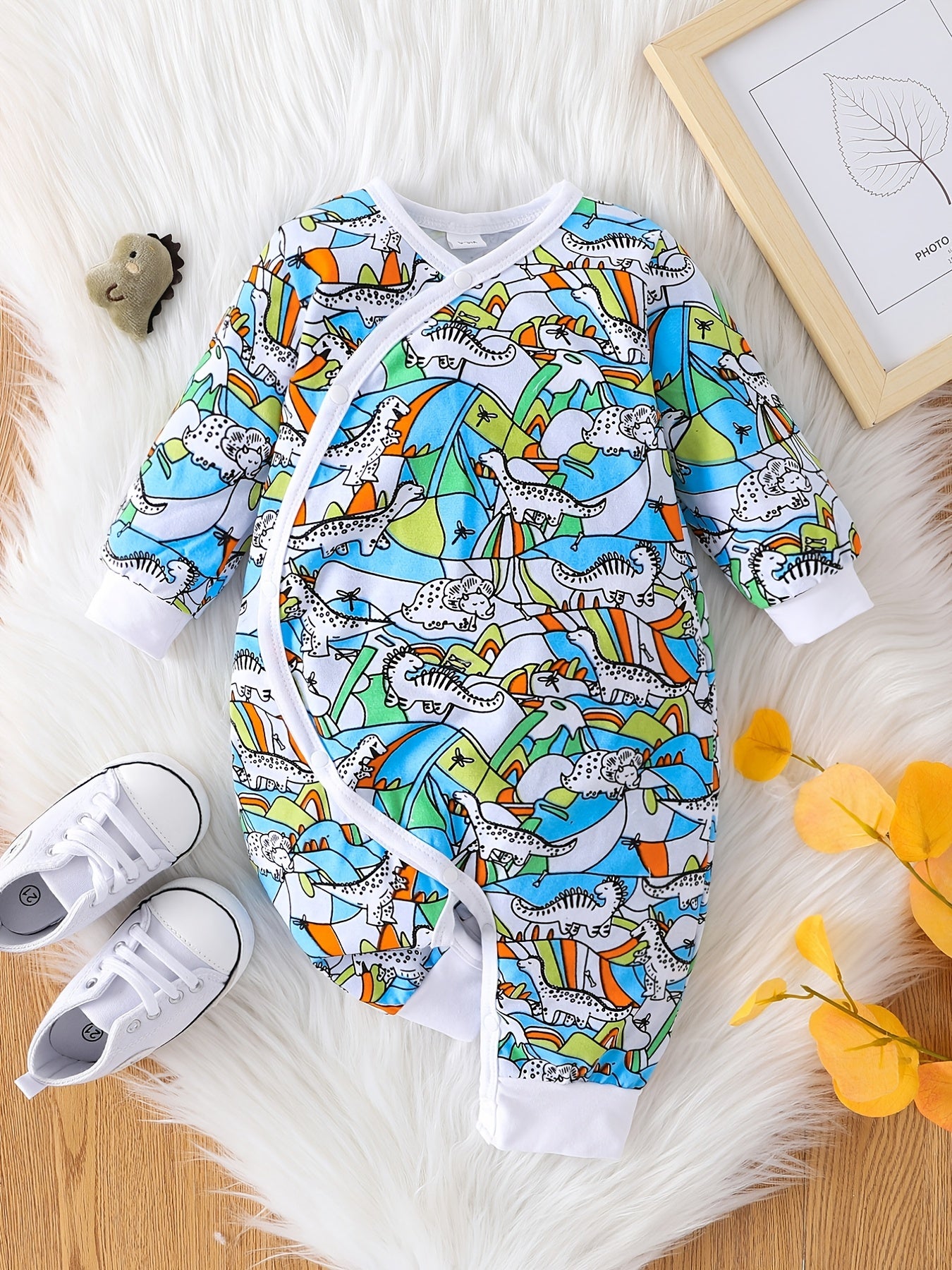 Baby Boys Long Sleeve Jumpsuit Romper With Cartoon Animal Print