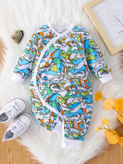 Baby Boys Long Sleeve Jumpsuit Romper With Cartoon Animal Print