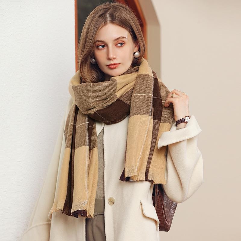 Cashmere Scarf Shawl Women's Plaid Thick Warm Scarf