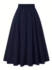 Button Front High Waist Solid Pleated Skirt