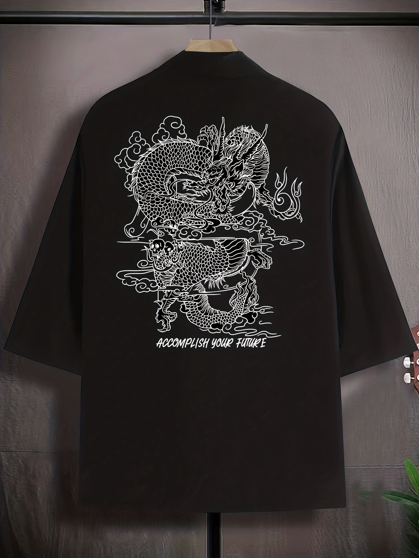 Dragon Graphic Print Men's Casual Short Sleeve Lapel Shirt