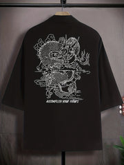 Dragon Graphic Print Men's Casual Short Sleeve Lapel Shirt