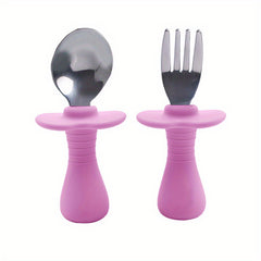Stainless Steel Short Fork Spoon Baby Training Eating Learning
