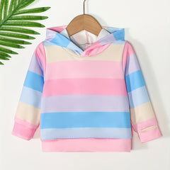 Toddler Baby Girls Rainbow Striped Hooded Sports Hoodie