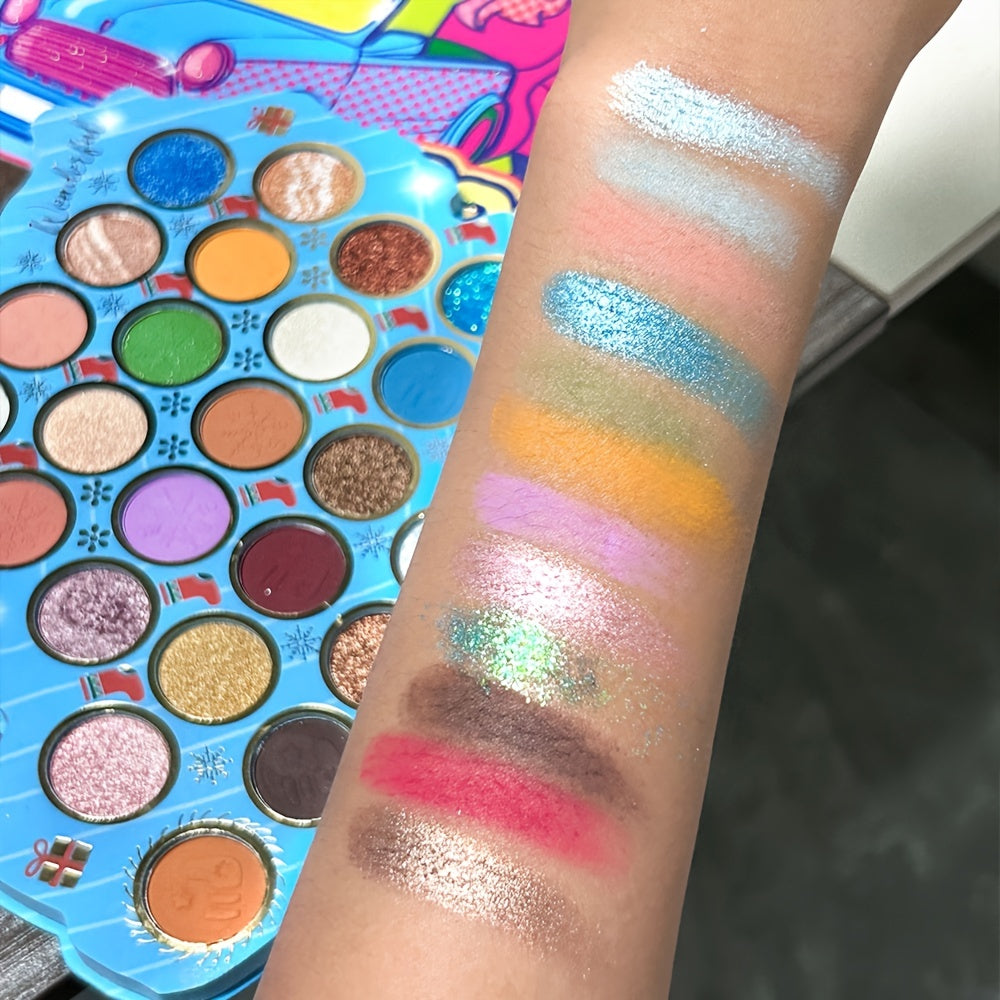 28-Color Sparkle Eyeshadow Palette with Pearly Finish - Snow Night Carnival