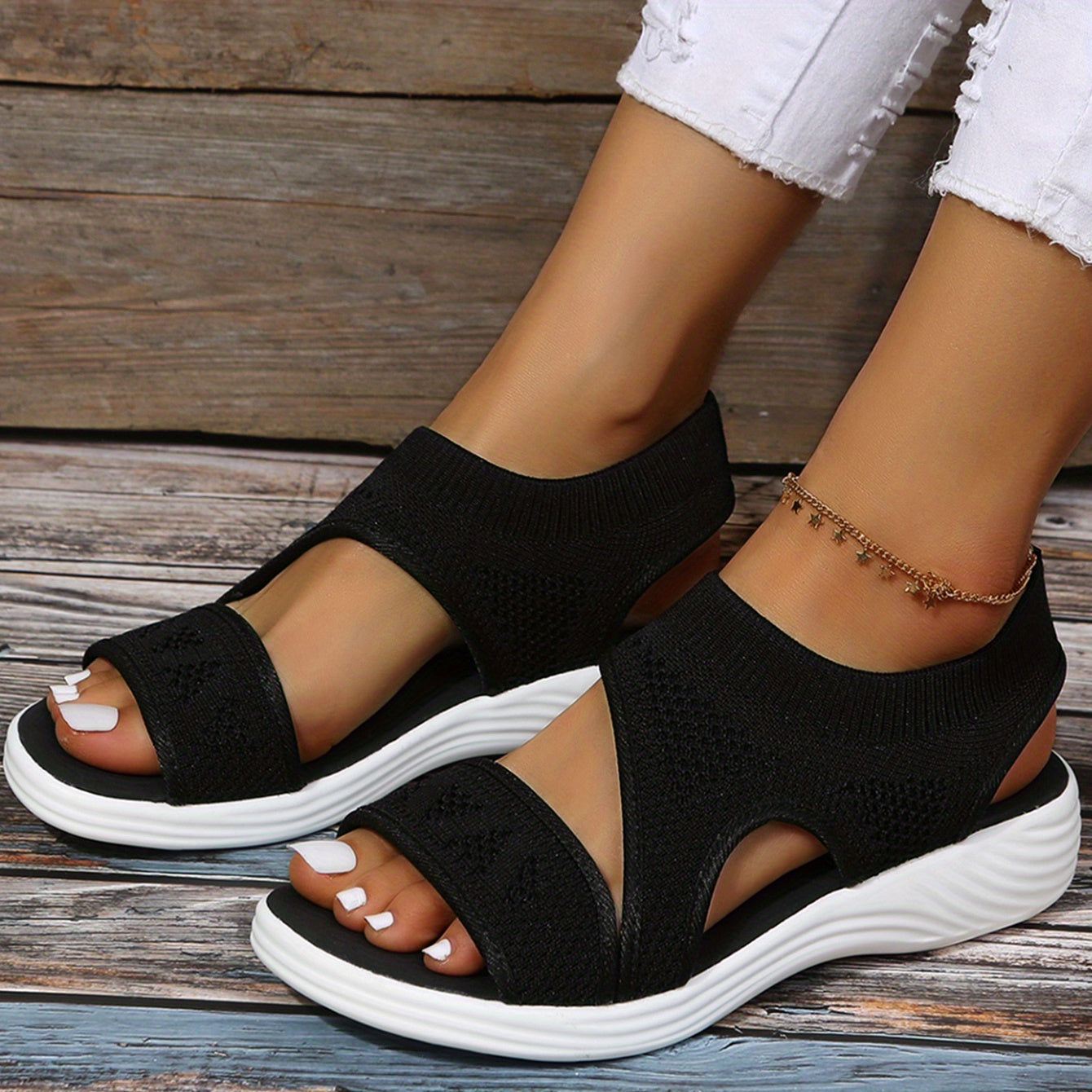 Women's Knitted Sports Sandals Comfortable Slip On Slingback Shoes