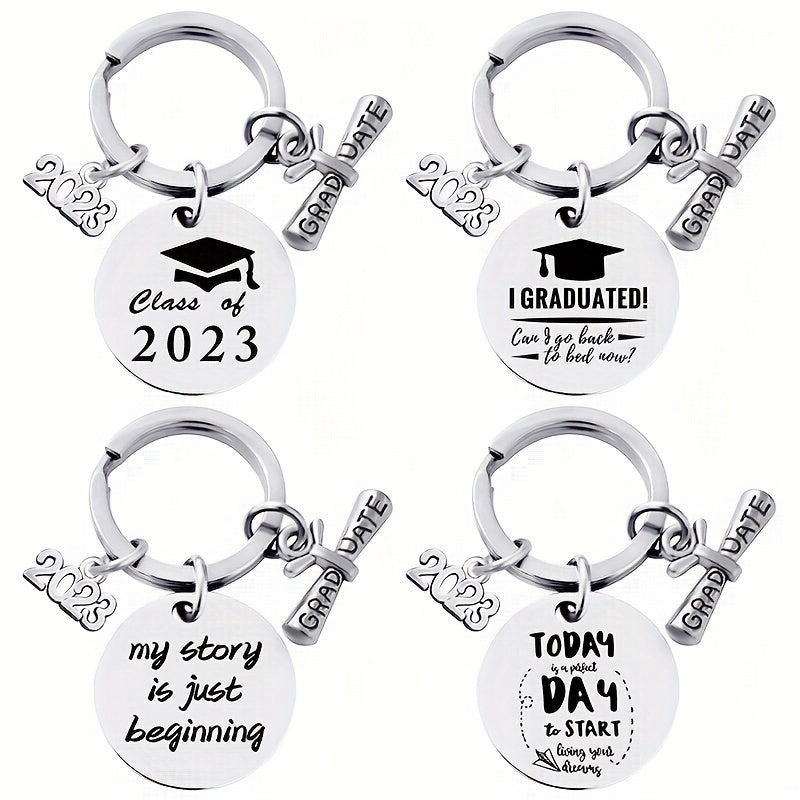 Graduation Keychain Stainless Steel Round Metal Pendant