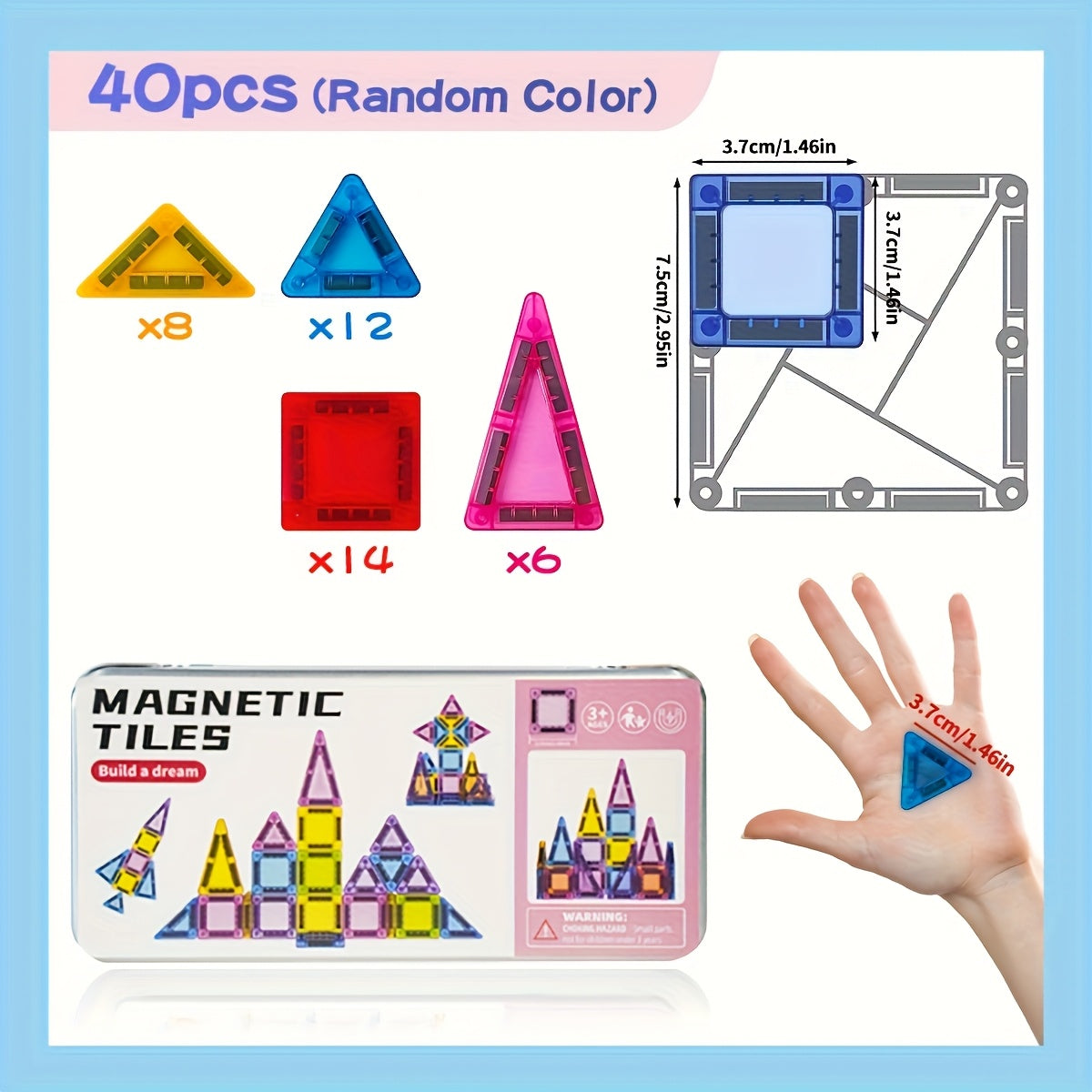 40pc Mini Magnetic Building Blocks Set - Bright Colors, Fun & Educational