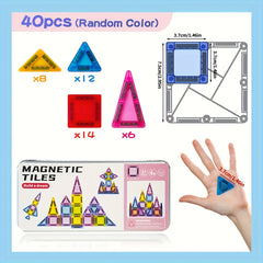 40pc Mini Magnetic Building Blocks Set - Bright Colors, Fun & Educational