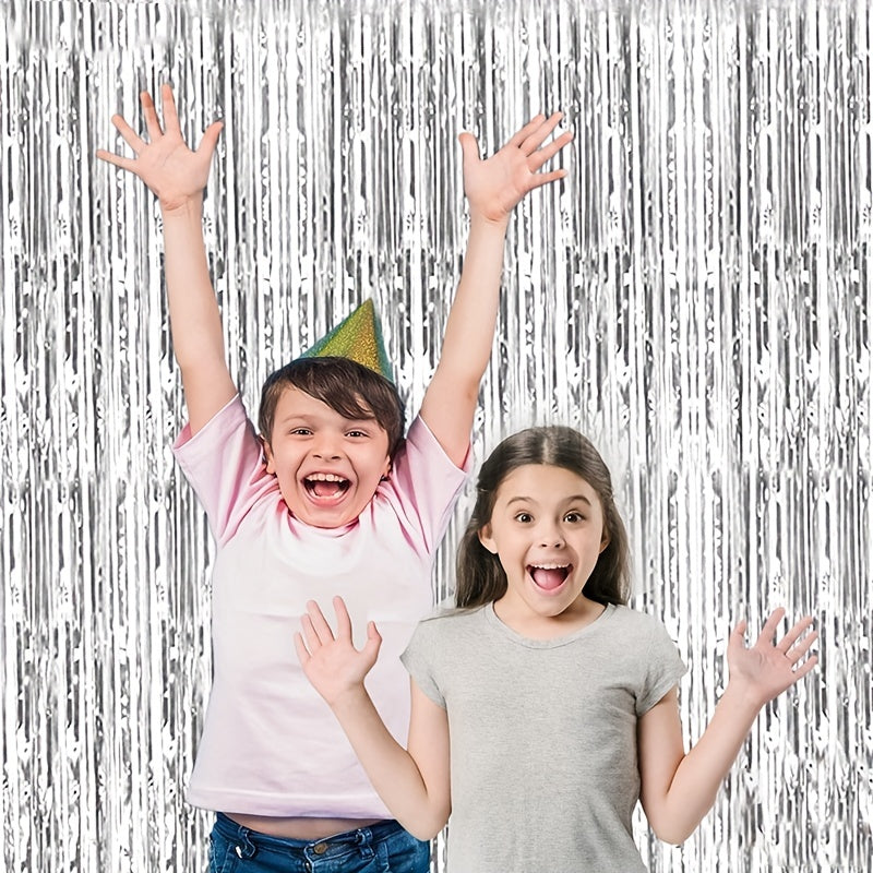 2 Pack Silvery Tinsel Curtain Party Backdrop Metallic Foil Fringe Door Fringe