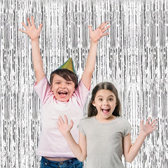 2 Pack Silvery Tinsel Curtain Party Backdrop Metallic Foil Fringe Door Fringe