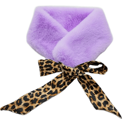 Leopard Print Faux Fur Lace Up Scarf Warm Windproof Neck Wrap For Women