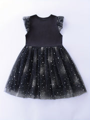 Toddler Girls Ruffle Trim Unicorn Embroidery Party Dress