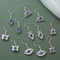 6 Pairs Lucky Stone Eyes Animal Drop Earrings Set