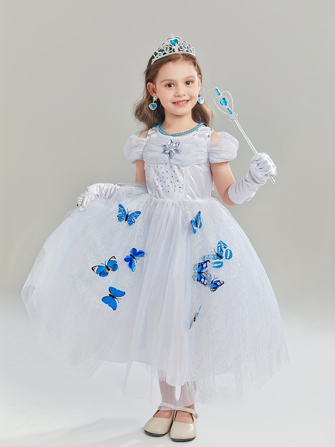 Girls Butterflies Print Princess Dress Costume