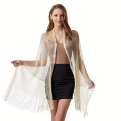 Glitter Tassel Shawl Hollow Out Wrap Sunscreen Beach Towel Cape
