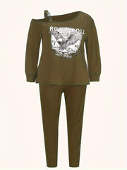 Women's Casual Outfit Set: One Shoulder Top & Leggings