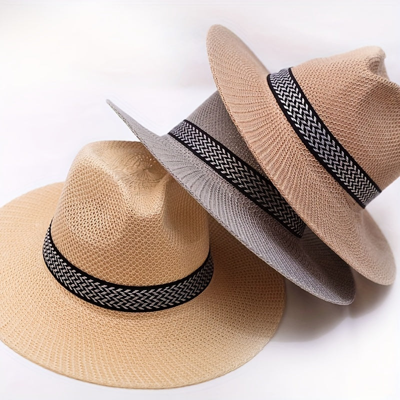 Men's Summer Straw Sun Hat Middle-aged Fisherman Breathable Sunscreen Hat