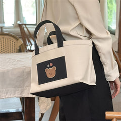 Cartoon Bear Polyester Tote Bag Large Capacity Casual Outing Mommy Handbag