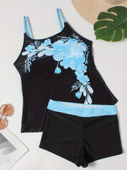 Tankini Set Floral Print Cami Top & Shorts Two Piece