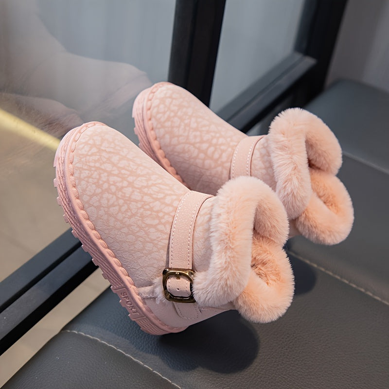 Girl's Solid Snow Boots Warm Fleece Cozy Non slip Ankle Boots