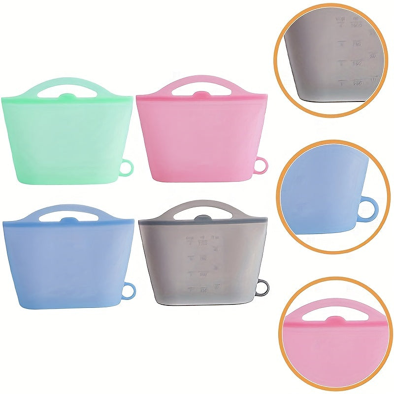Silicone Reusable Storage Bag With Handle, Leak Proof Freezer Bag