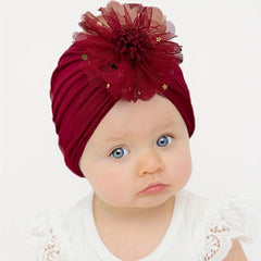 Red Elastic Flower Baby Hat for Girl Four Season