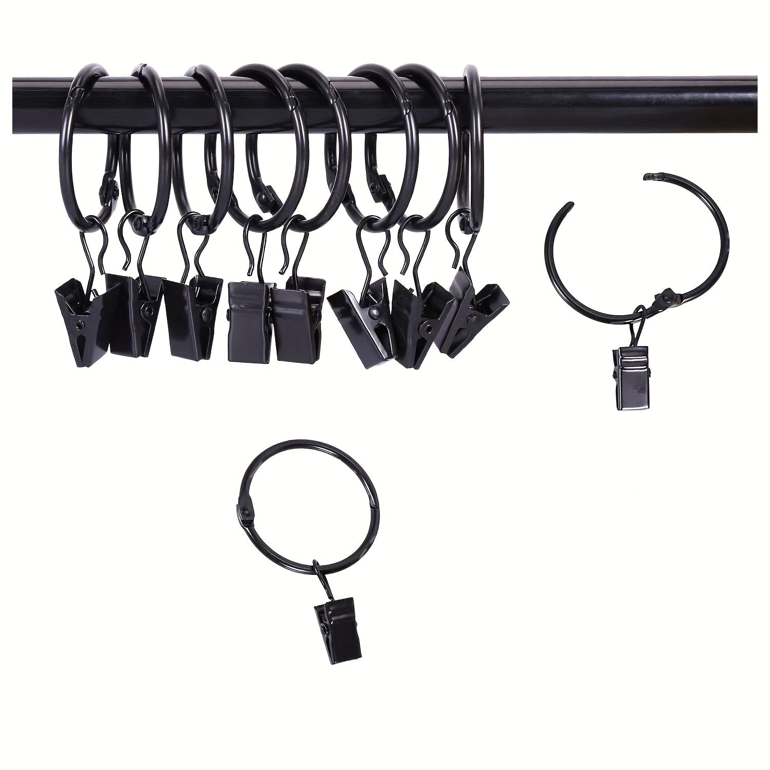Stainless Steel Curtain Rings with Clips, Easy Installation, Vintage Finish