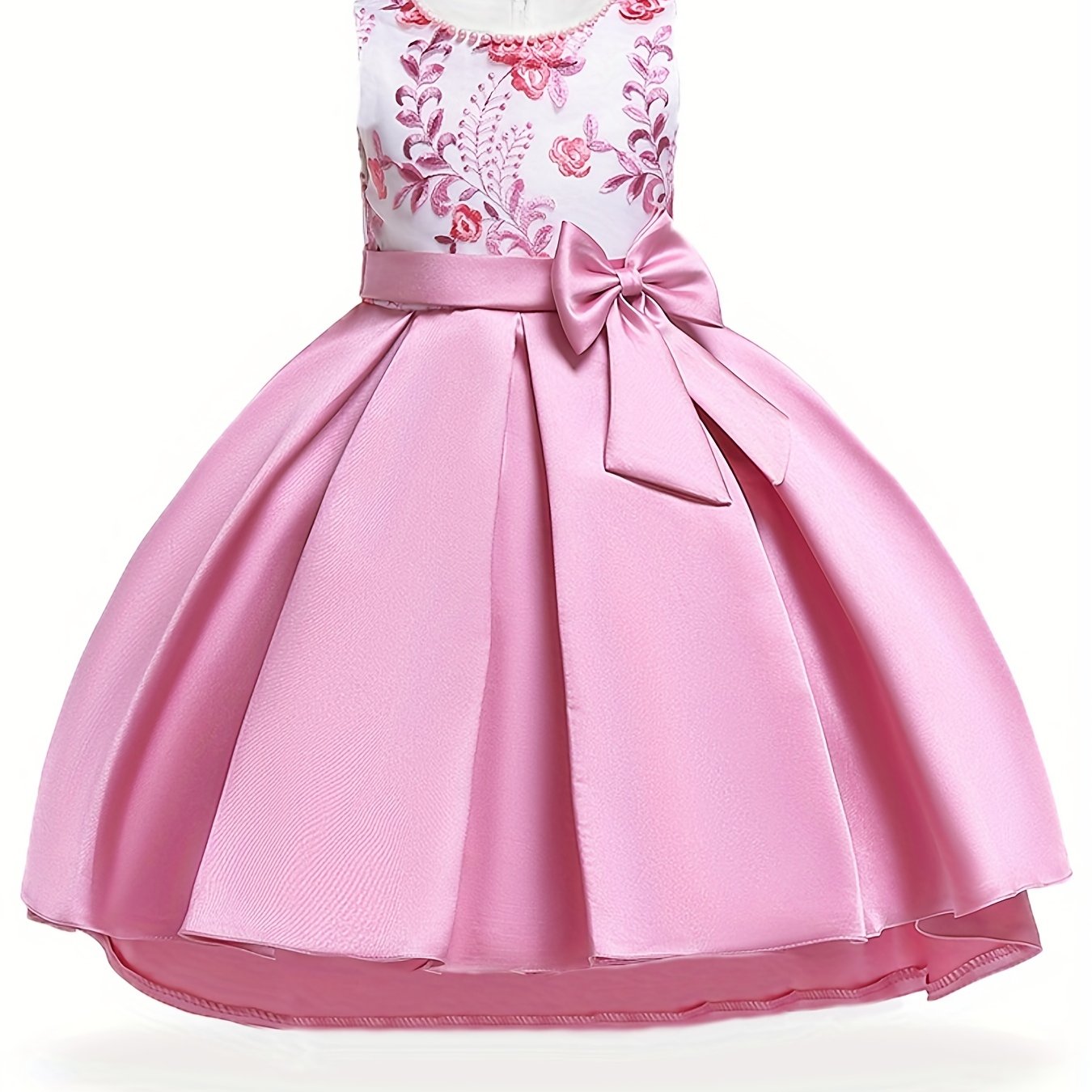 Girls Floral Embroidery Princess Dress High Low Pleated Dress