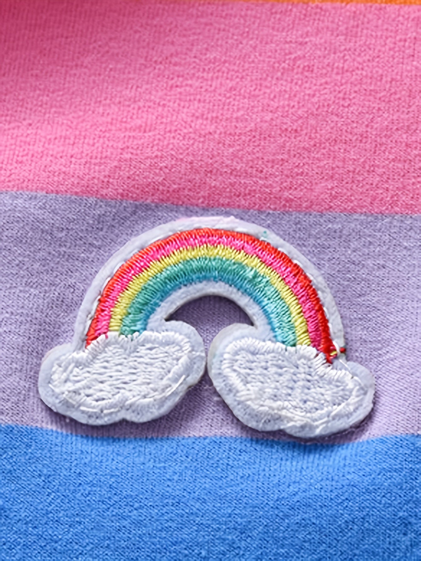 Girls' Rainbow Embroidery Striped Hooded Sweatshirt Pullovers