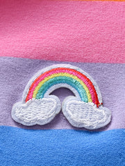 Girls' Rainbow Embroidery Striped Hooded Sweatshirt Pullovers