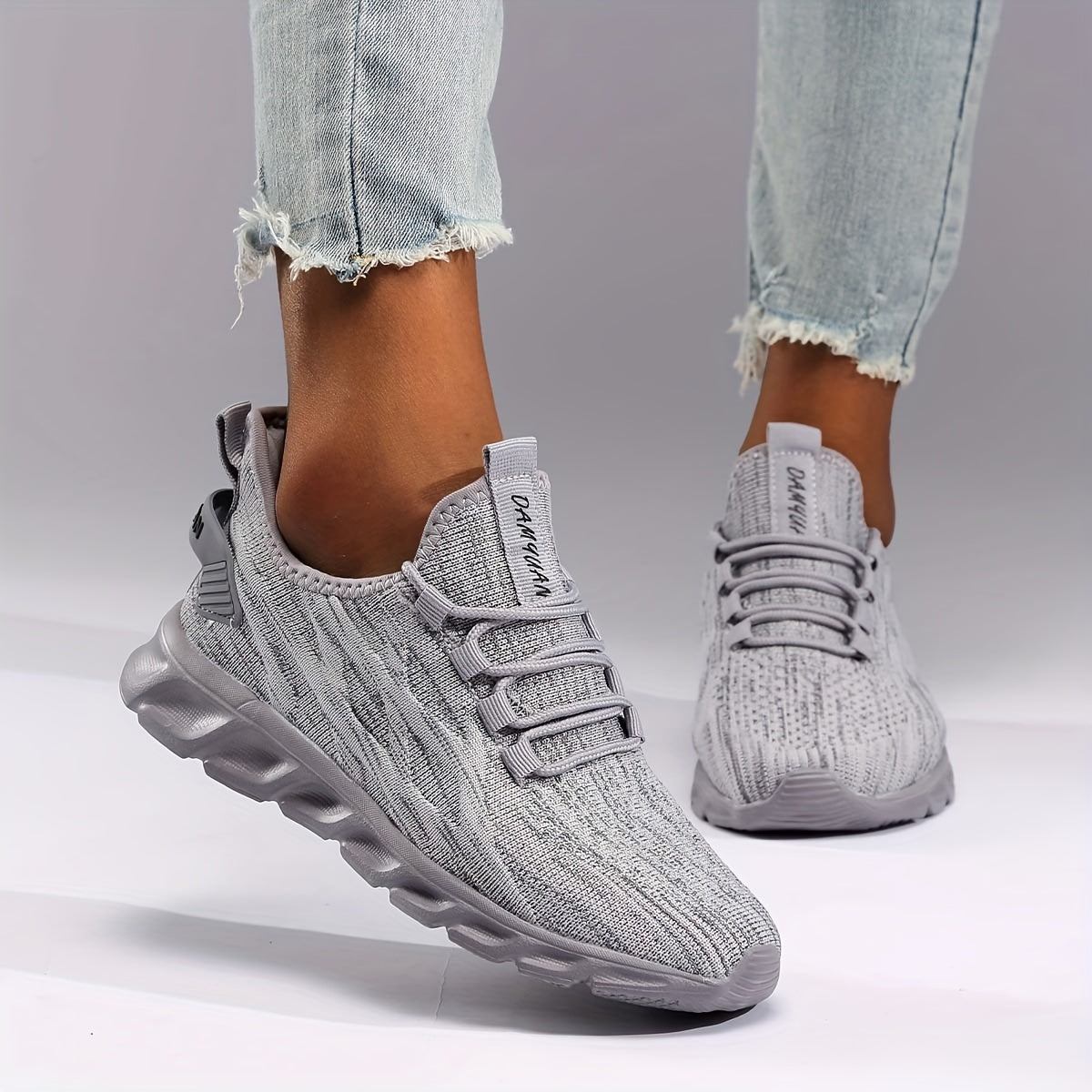 Breathable Knitted Running Shoes Lace Up Sneakers Women's Footwear