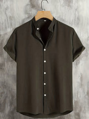 Men's Casual Short Sleeve Stand Collar Shirt