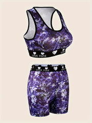 Tie Dye Print Bra & Panties Set Women's Lingerie